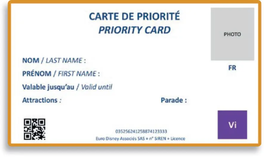 carte de priorité pour personne en situation de handicap pour accéder aux attractions de Disneyland Paris